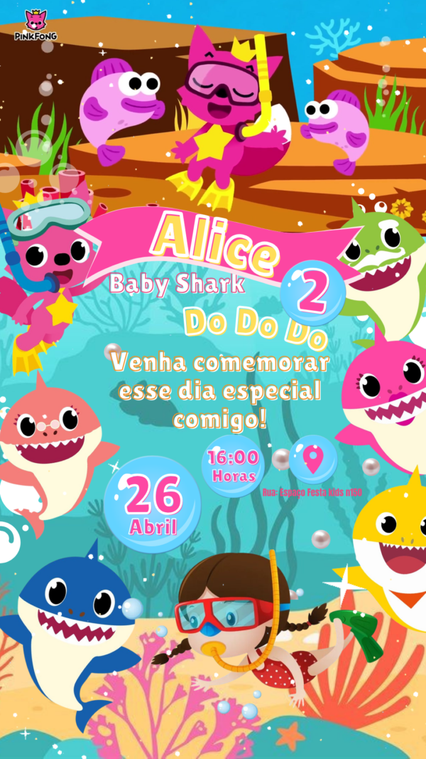 Convite Animado Baby Shark Menina - Image 2