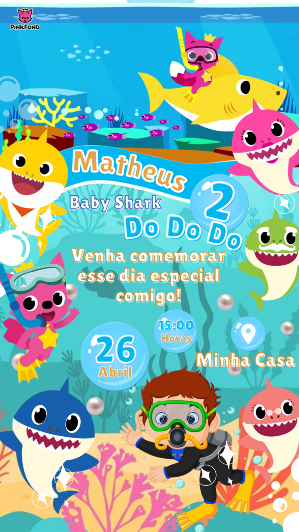 Convite Animado Baby Shark Menino - Image 2