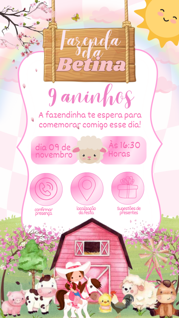 Convite Interativo Fazendinha Rosa - Image 2