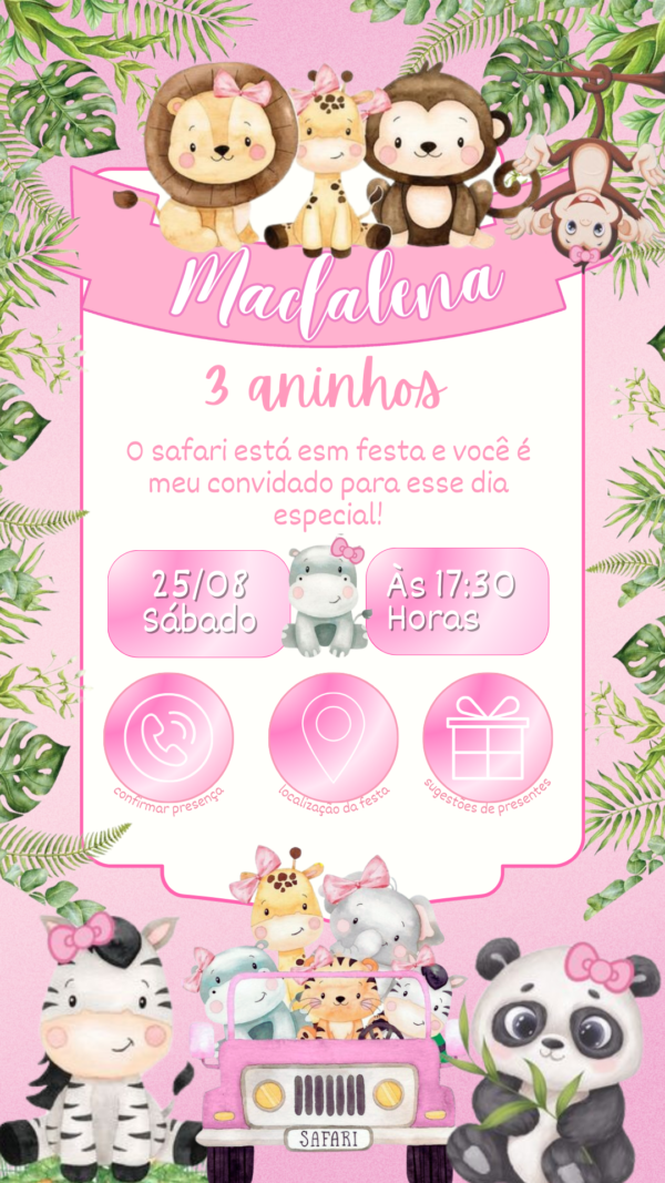 Convite Interativo Safari Rosa - Image 2