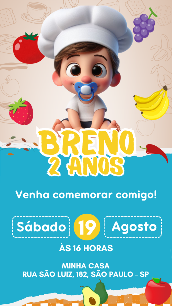 Convite Simples Baby Frutas Azul - Image 2