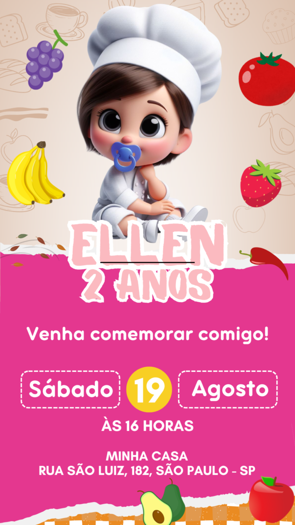 Convite Simples Baby Frutas Rosa - Image 2