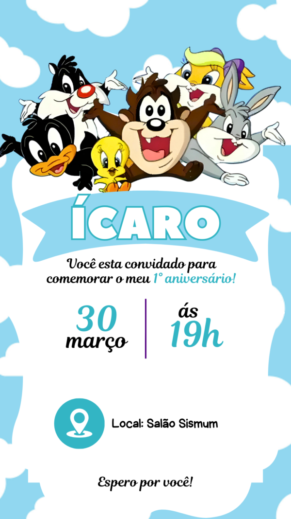 Convite Simples Baby Looney Tunes - Image 2
