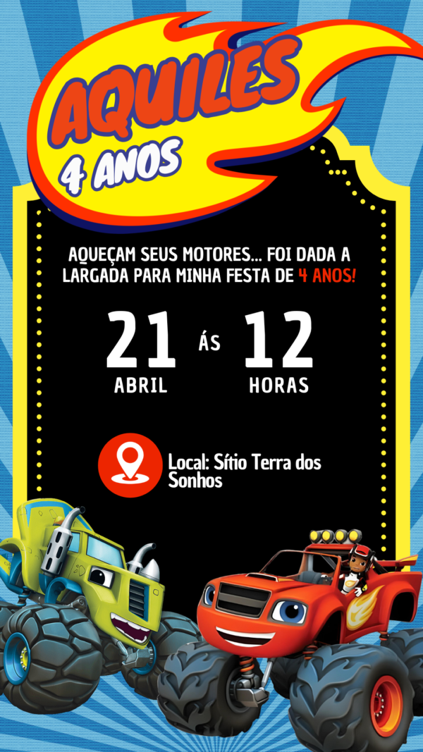 Convite Simples Blaze e os Monster Machines - Image 2