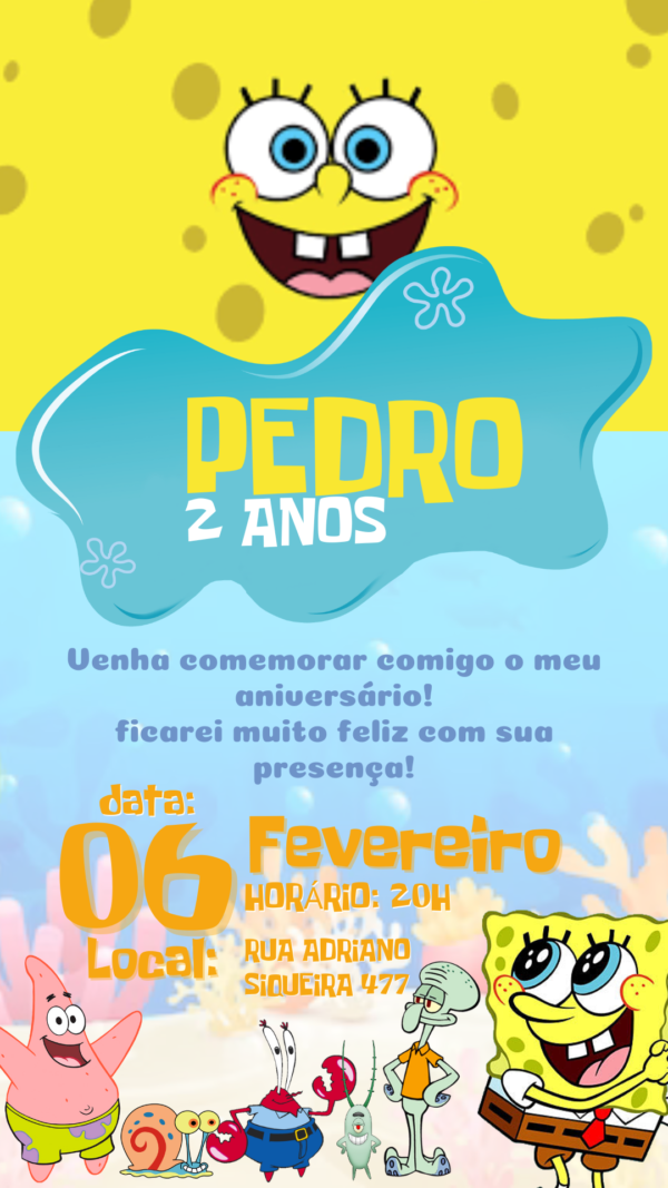 Convite Simples Bob Esponja - Image 2