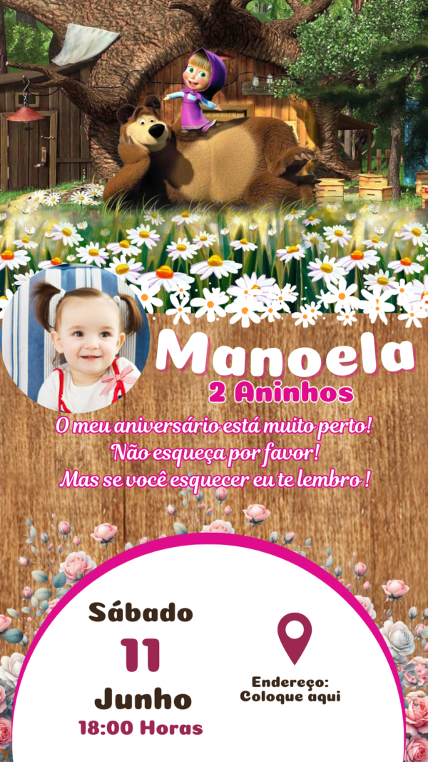 Convite Simples Masha e o Urso - Image 2