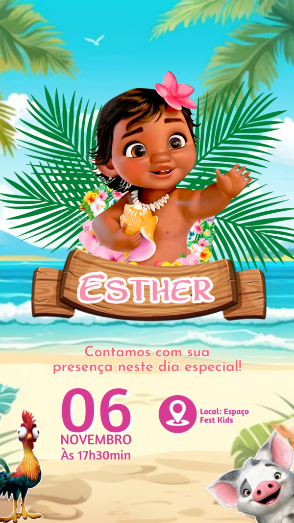 Convite Simples Moana Baby - Image 2