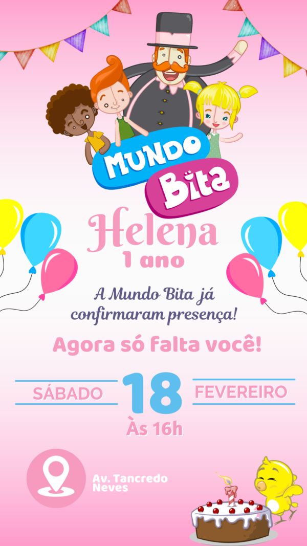 Convite Simples Mundo Bita Rosa - Image 2
