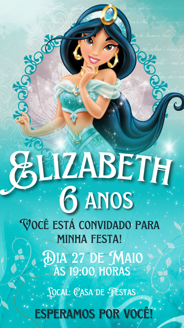 Convite Simples Princesa Jasmine - Image 2