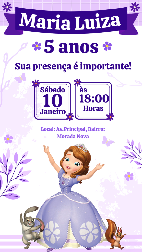 Convite Simples Princesa Sofia - Image 2