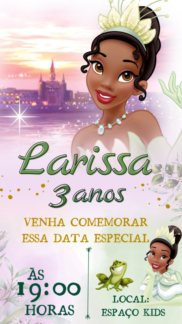 Convite Simples  Princesa Tiana e o Sapo - Image 2