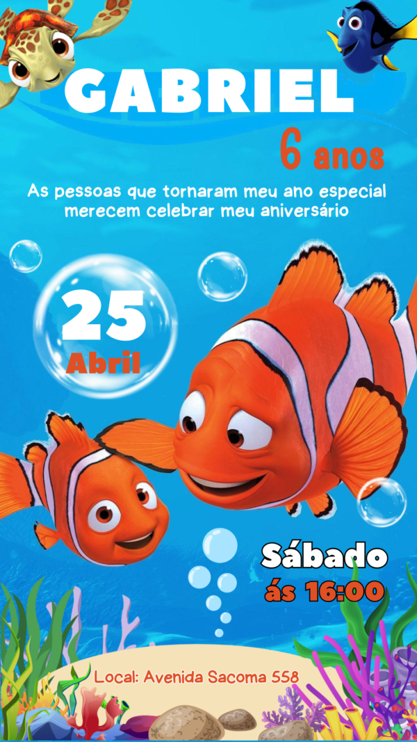 Convite Simples Procurando Nemo - Image 2