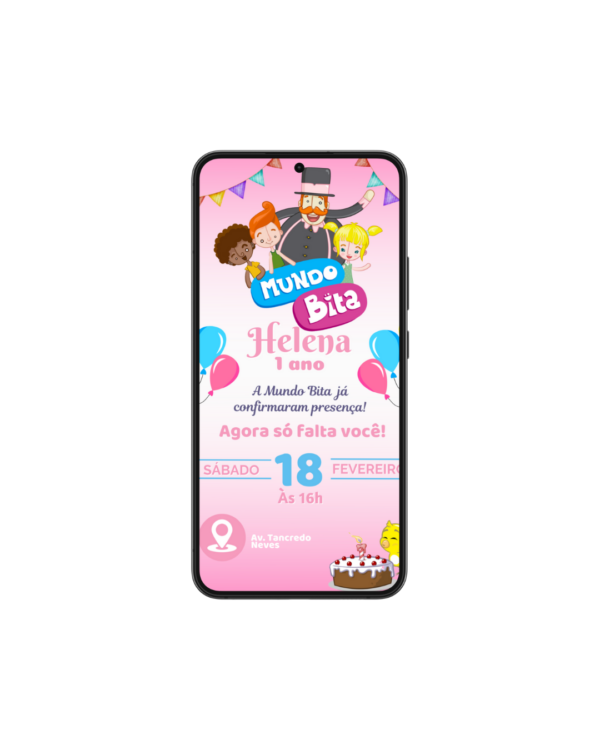 Convite Simples Mundo Bita Rosa