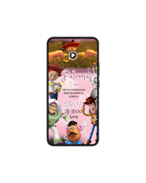Convite Animado Toy Story Rosa