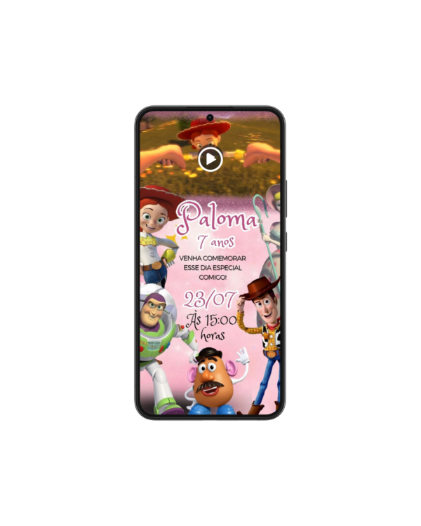 Convite Animado Toy Story Rosa