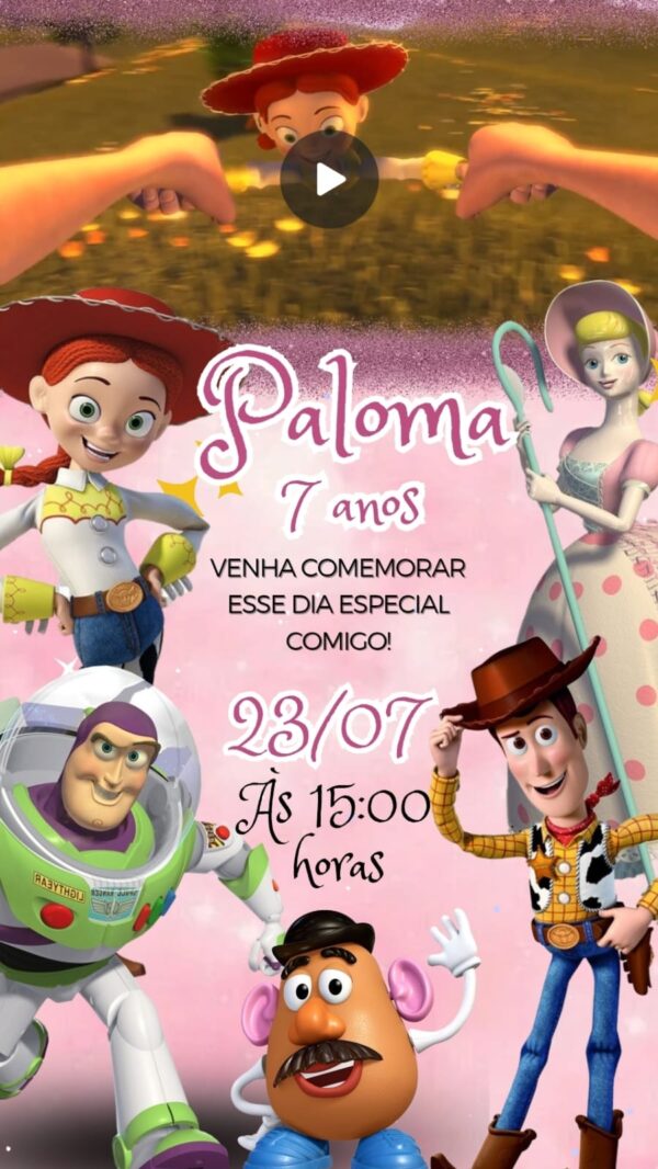 Convite Animado Toy Story Rosa - Image 2