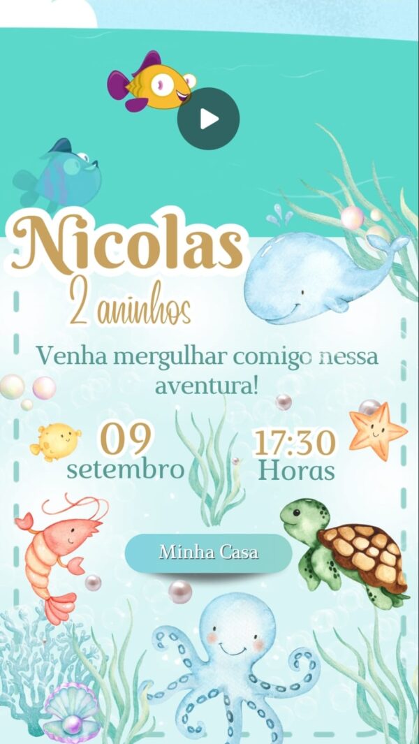 Convite Animado Fundo do Mar 2 - Image 2