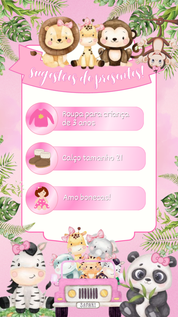 Convite Interativo Safari Rosa - Image 3